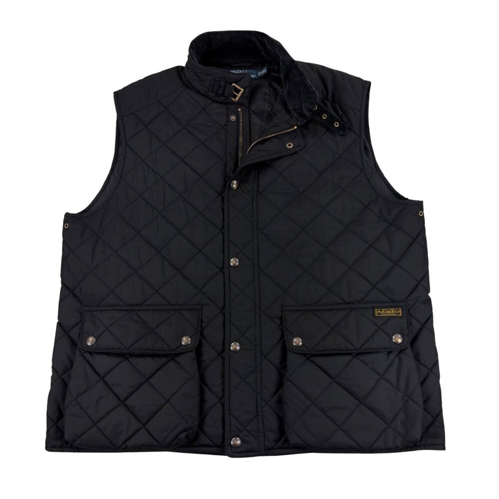 Polo Ralph Lauren Diamond Quilted Vest Jacket XXL SLIM Corduroy-Collar Black